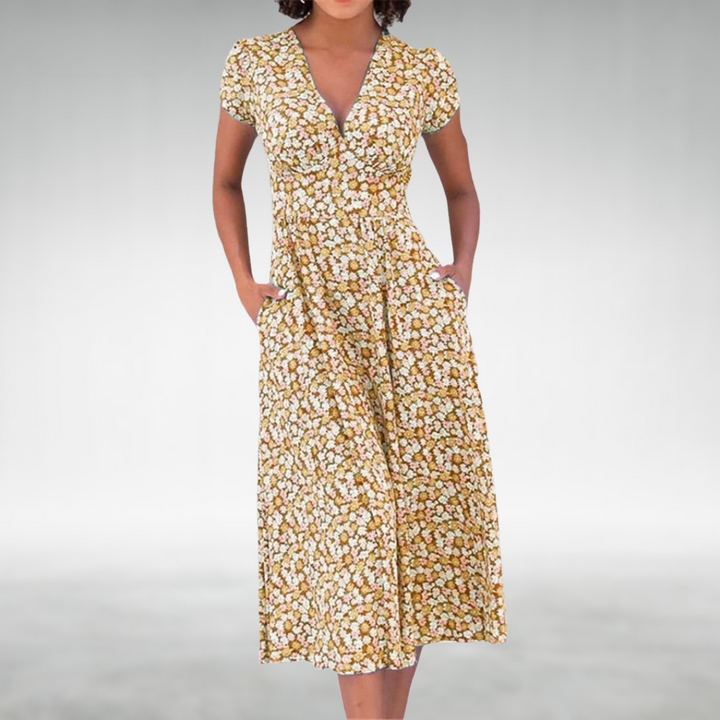 Alice | Women’s Floral V-Neck Pocket Midi Dress